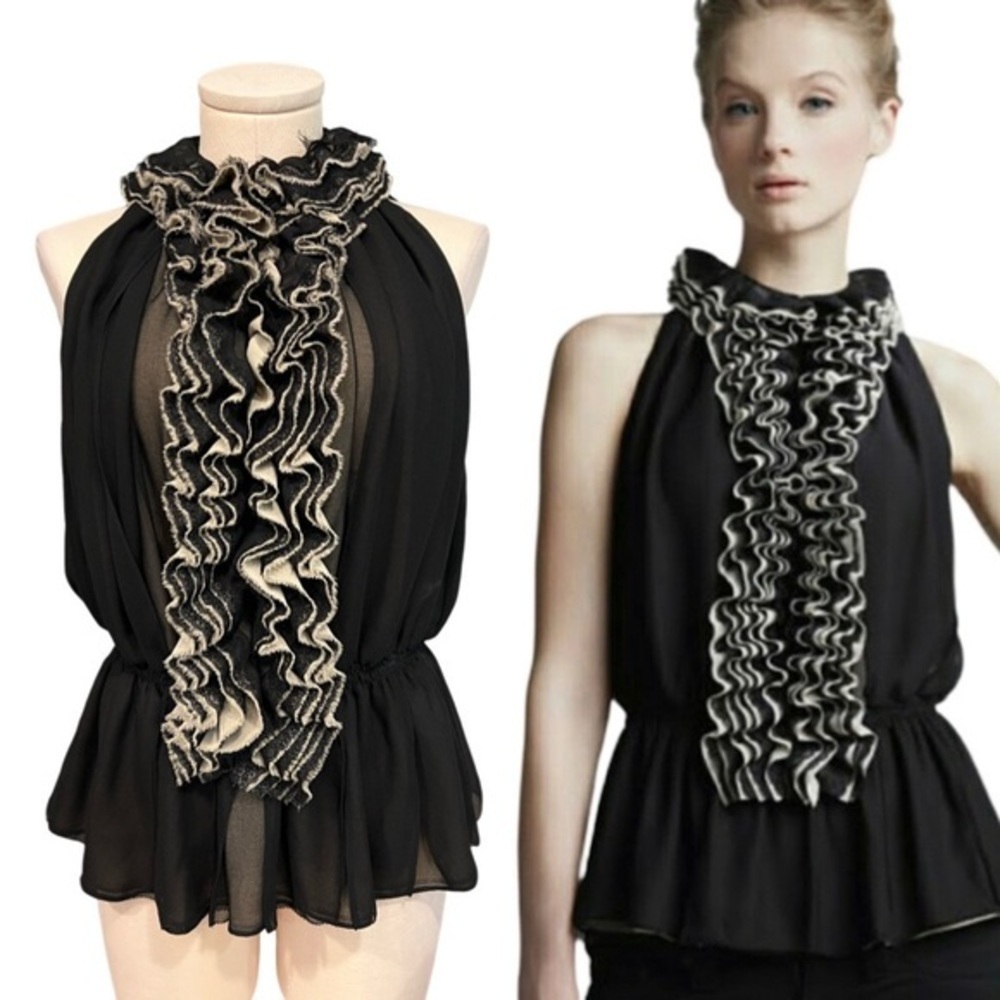 ROBERT RODRIGUEZ Neumann Marcus for Target sleeveless blouse with jabot collar